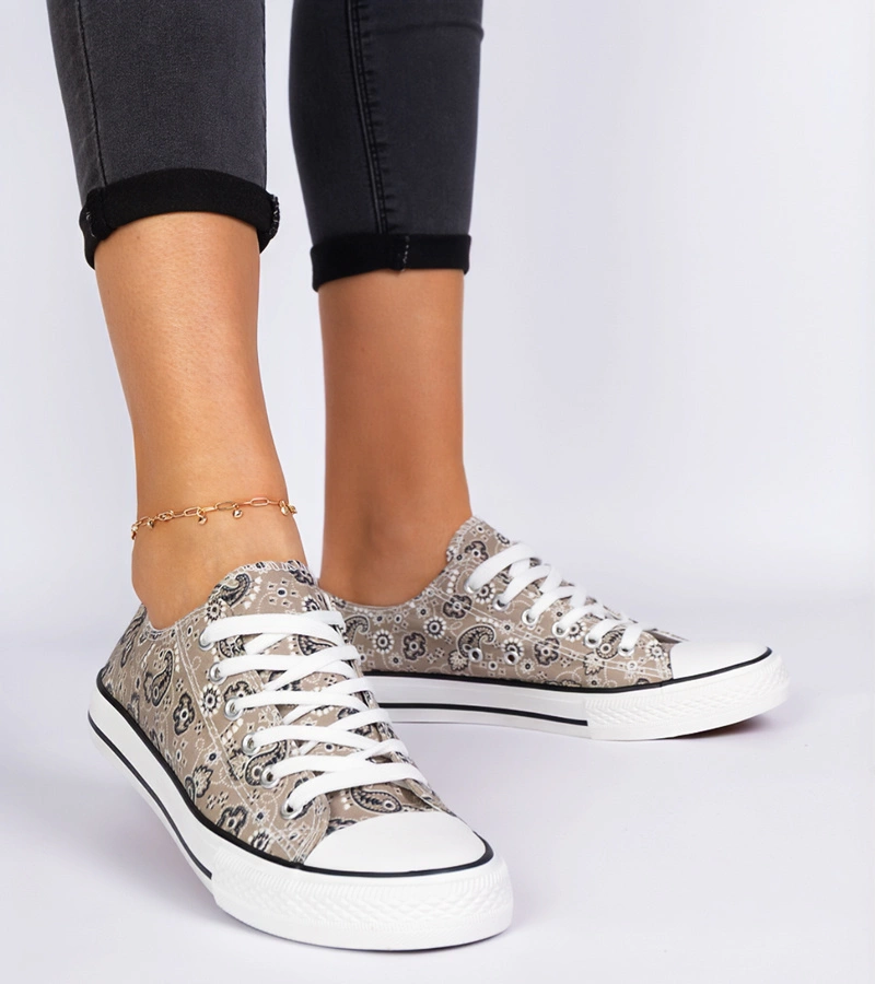 Brązowe trampki damskie materiałowe w azteckim stylu Kalusa