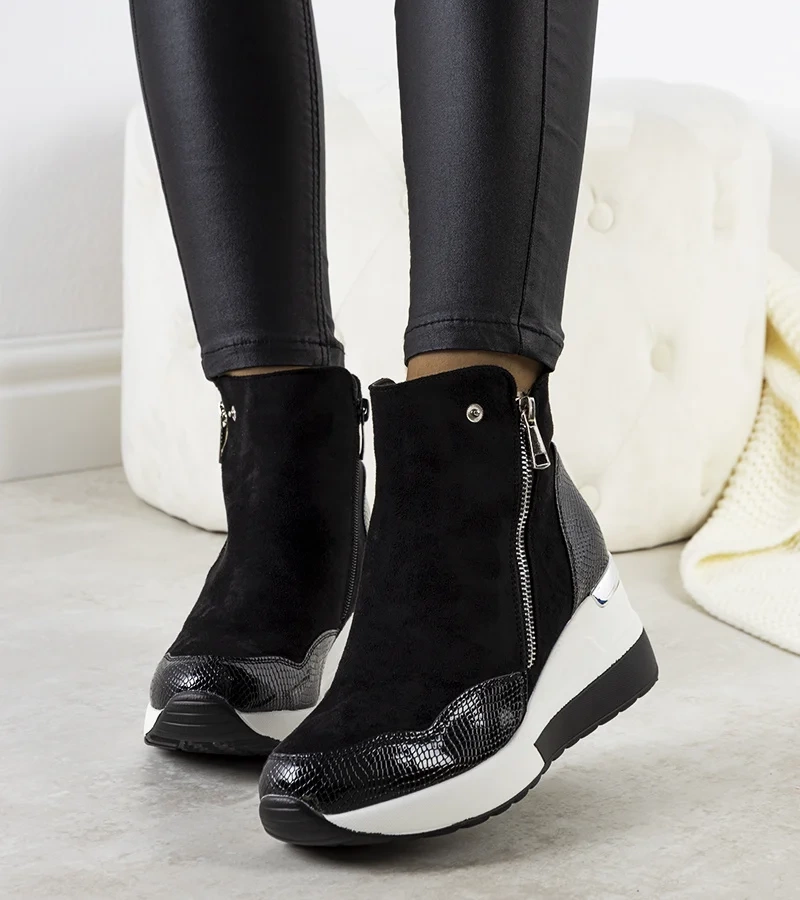 Czarne sneakersy na koturnie Asya