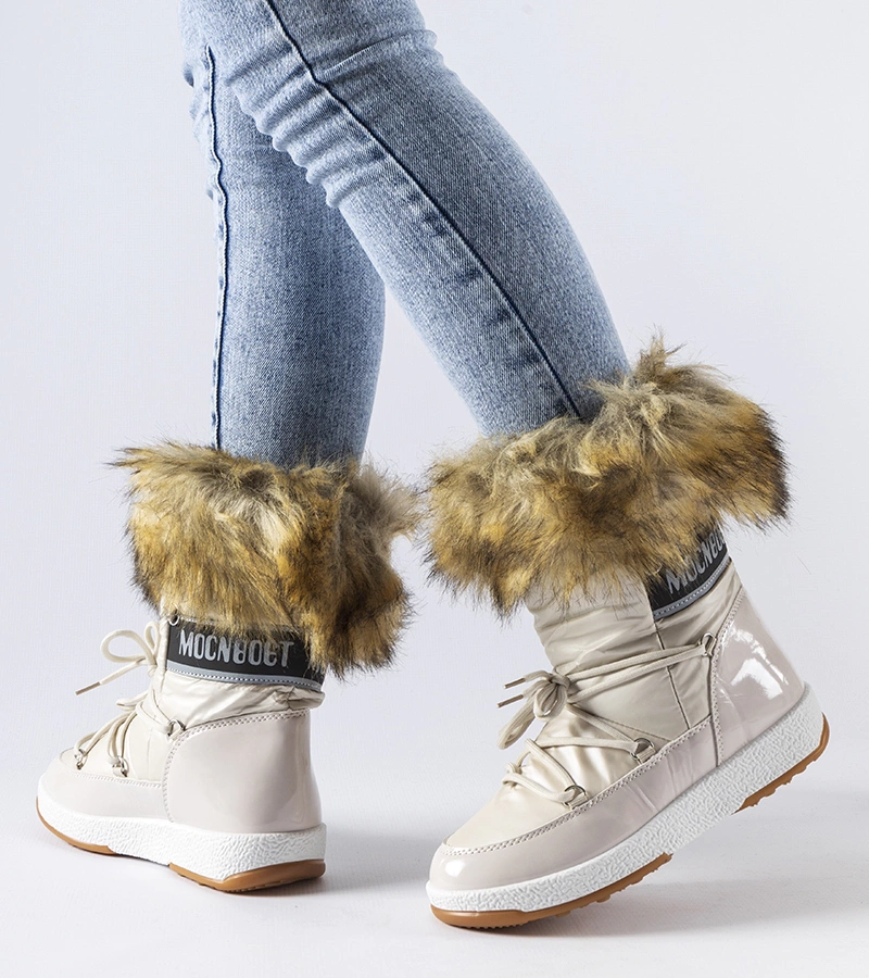 Beżowe ocieplane śniegowce z futerkiem Adamsvil