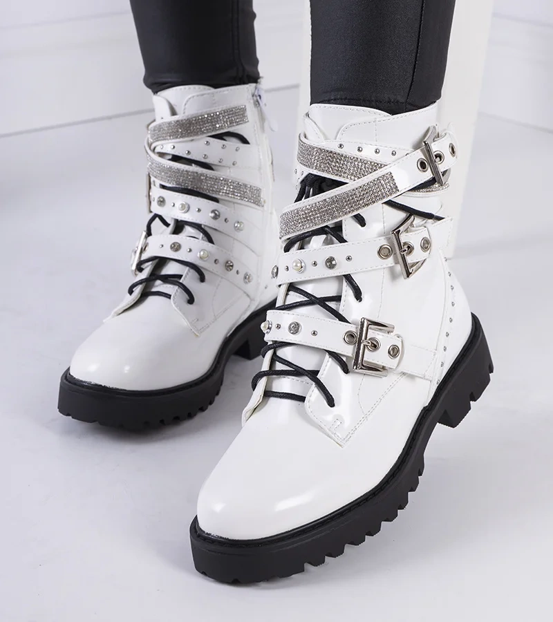 Białe botki z cyrkoniami Tucker