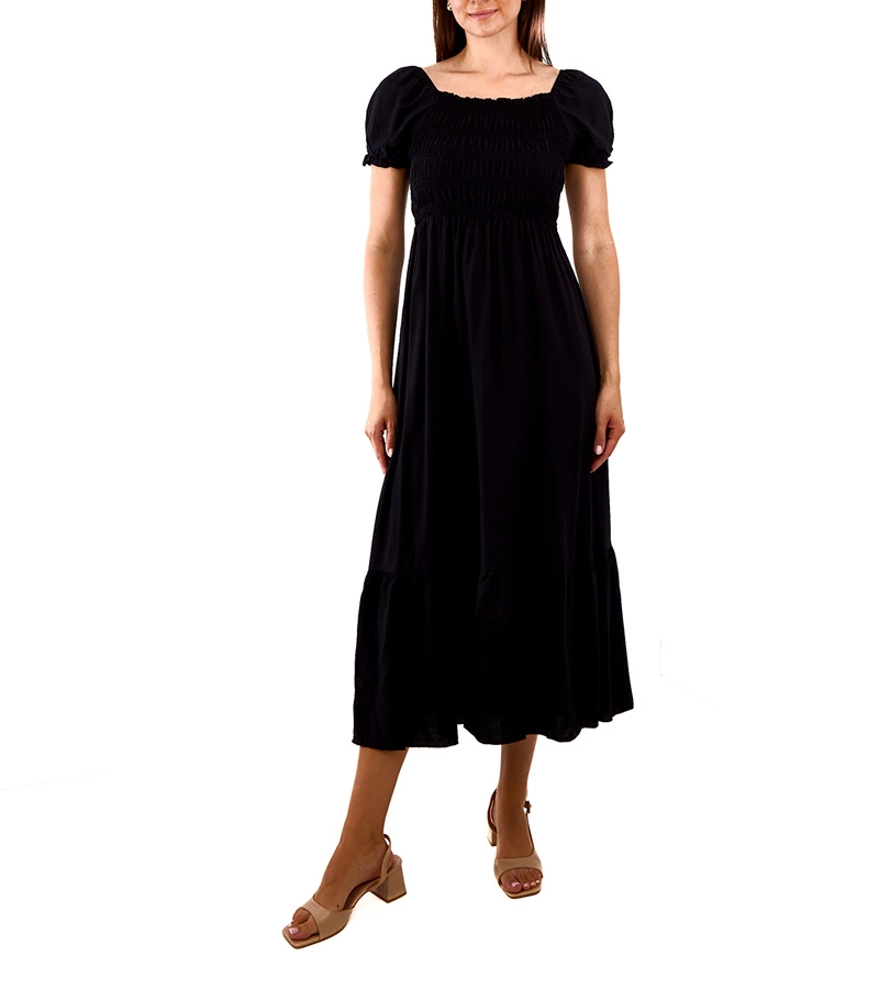 Czarna sukienka z marszczeniem maxi Demisa