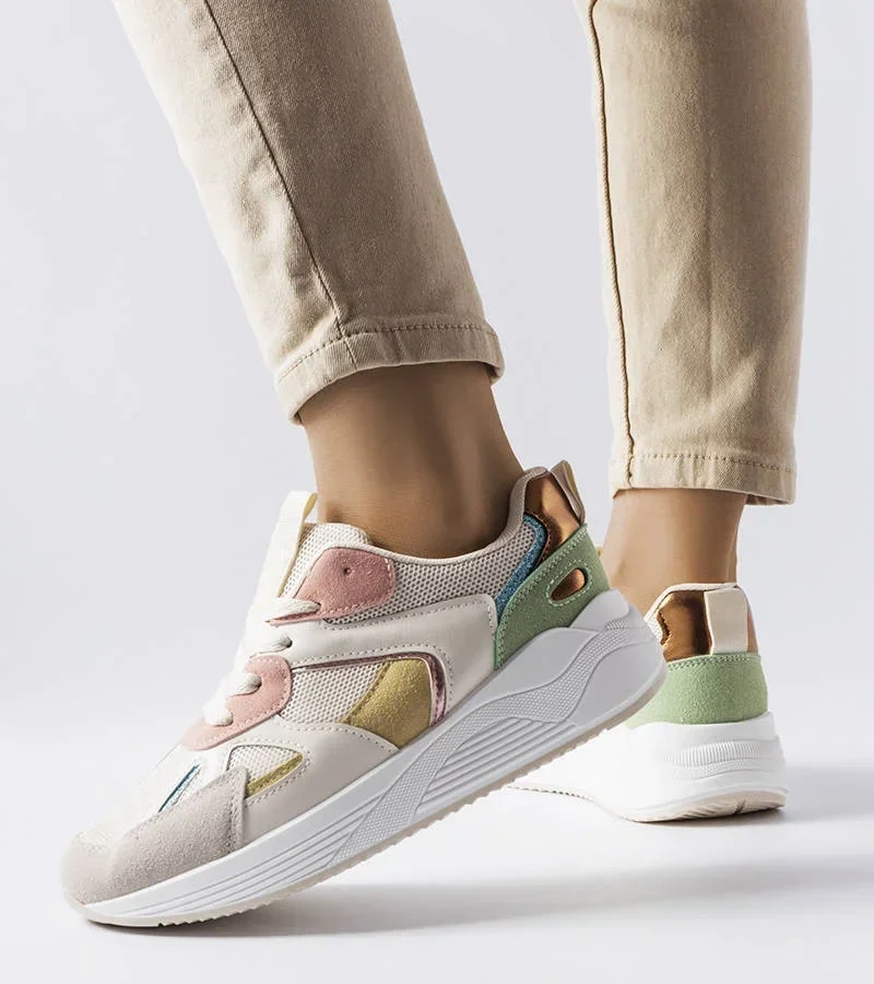 Beżowe sneakersy z łączonych materiałów Riel