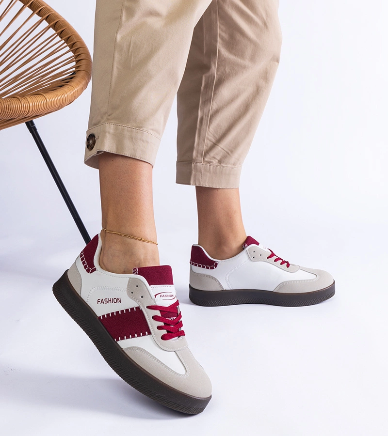 Bordowe sneakersy na platformie z przeszyciami Puente