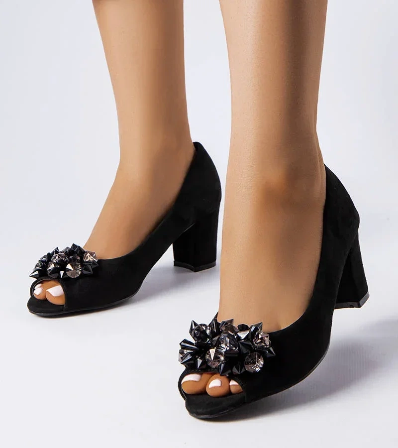 Czarne eleganckie czółenka na słupku Meunier