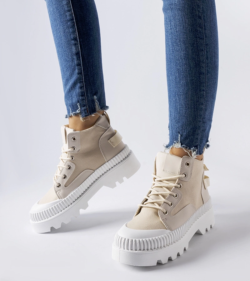 Beżowe trampki na wysokiej platformie Grotta