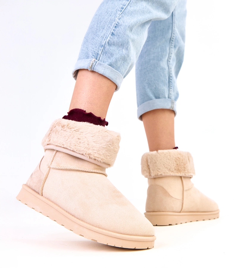 Beżowe śniegowce z futerkiem na platformie Meggi