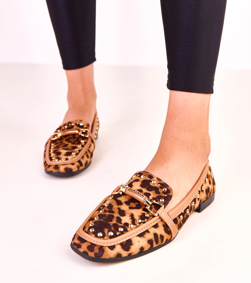 Panterkowe baleriny z ekozamszu z ćwiekami Molia