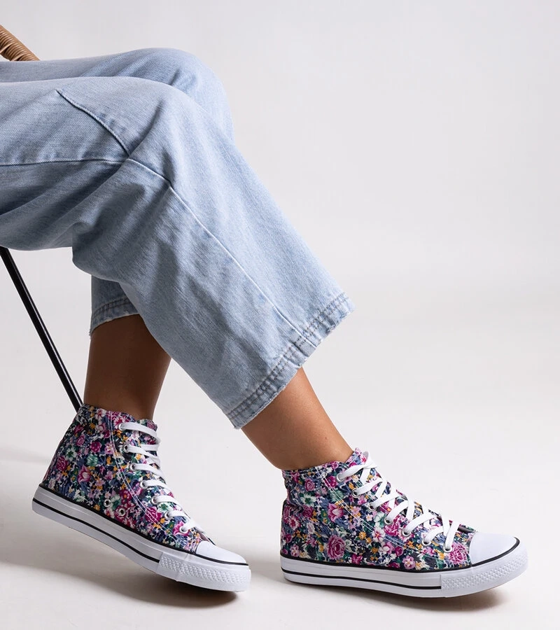 Różowe wysokie trampki z kwiatowym wzorem Mehretina