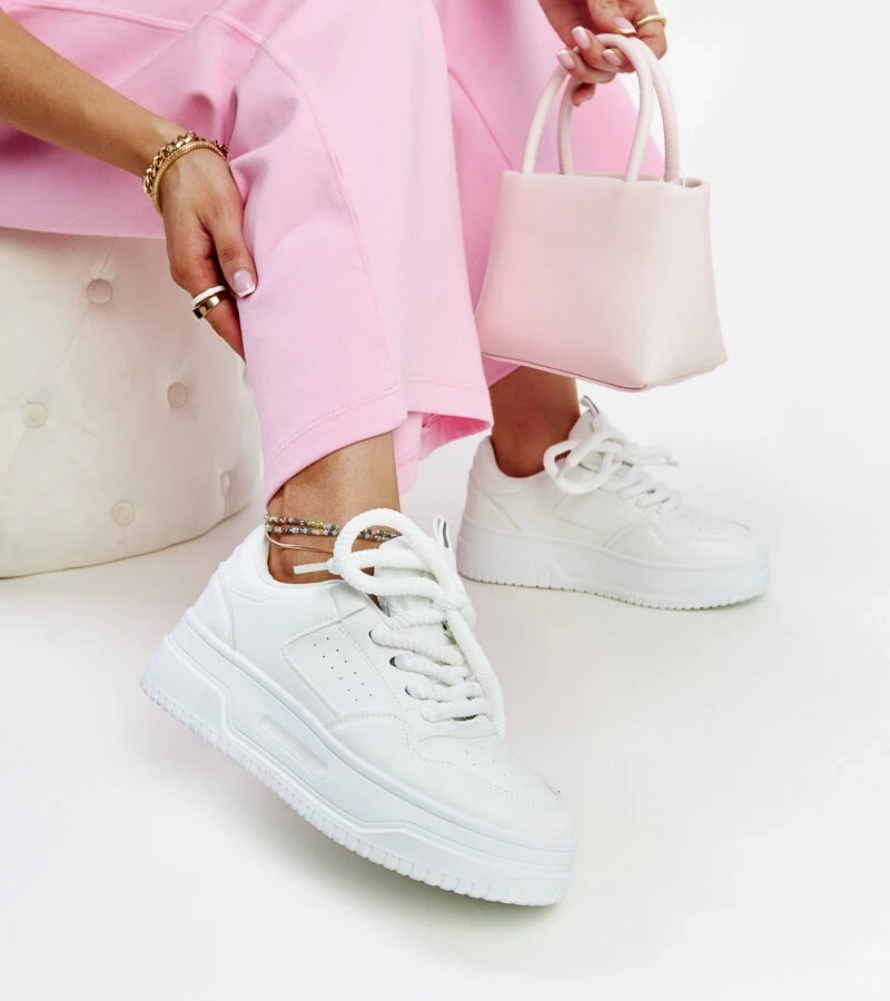 Białe sneakersy na wysokiej platformie Lengyel