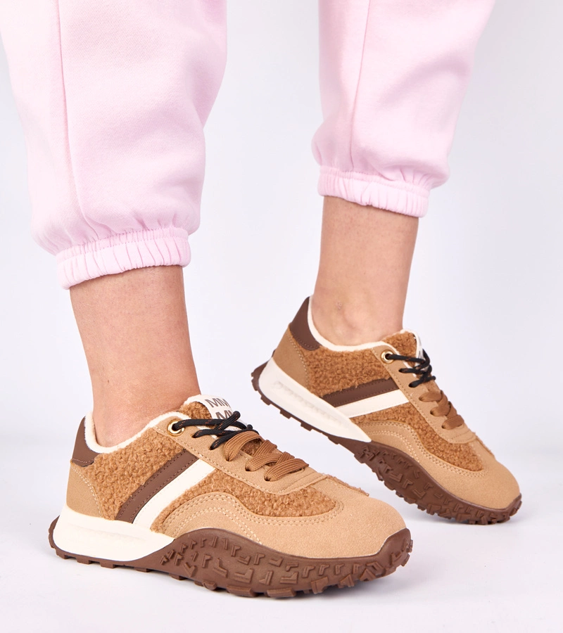 Brązowe sneakersy ocieplane z futerkiem Sanna