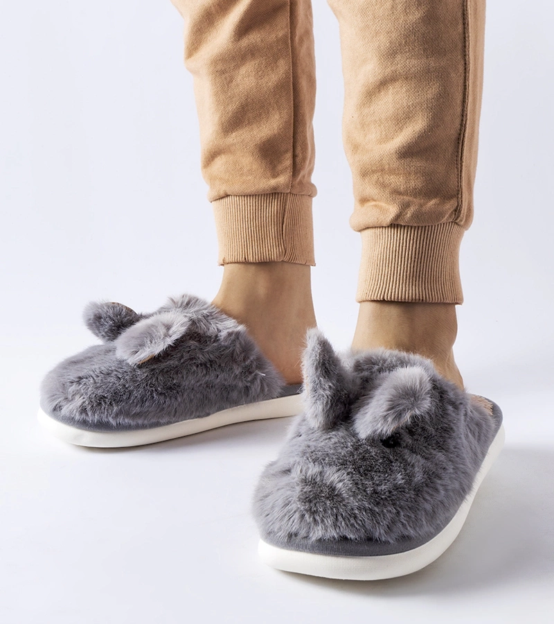 Szare ciepłe kapcie z uszami Daniele