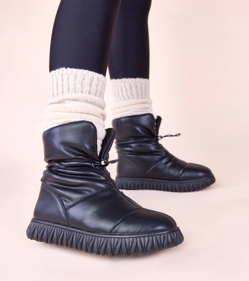 Czarne śniegowce skóra naturalna ze ściągaczem Raschmi