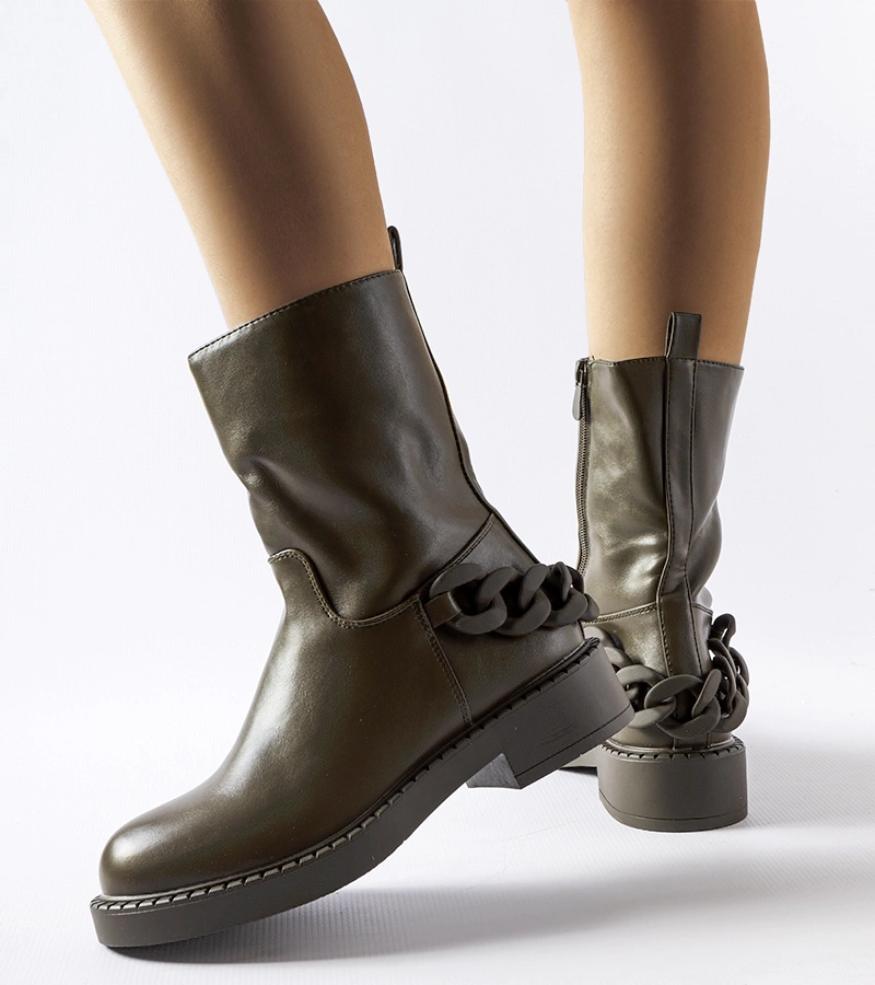 Zielone ocieplane botki z łańcuchem Linera