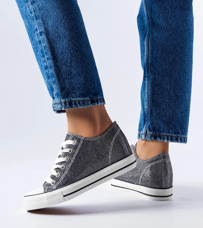 Czarne brokatowe trampki na koturnie Crete