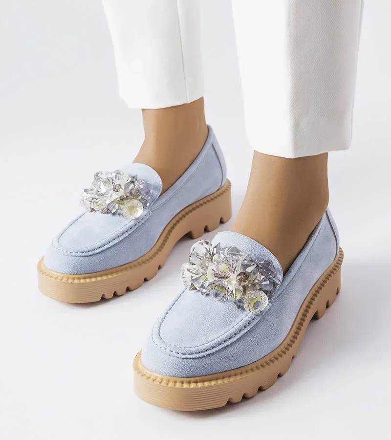 Niebieskie mokasyny zdobione kryształkami Vinceza