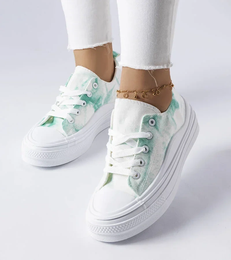 Biało-zielone trampki na platformie Rocheleau