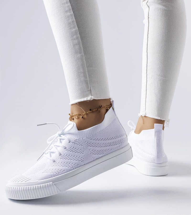 Białe trampki z elastycznego materiału Polaire