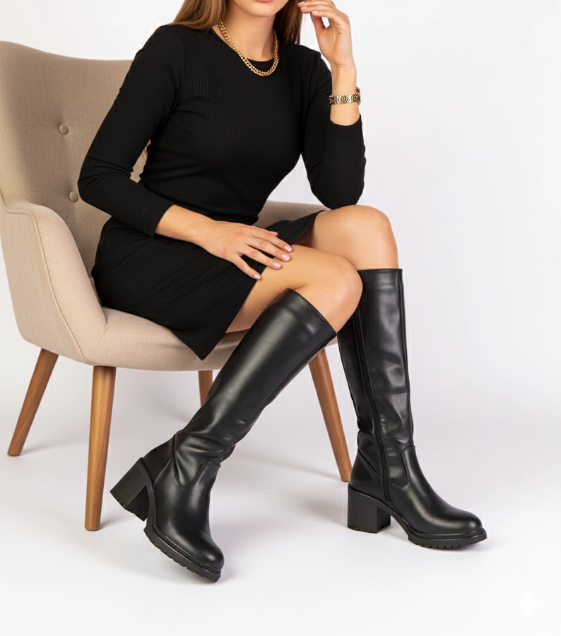 Czarne kozaki na słupku Akija