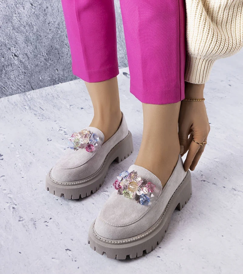 Szare półbuty z kryształkami Levasseur