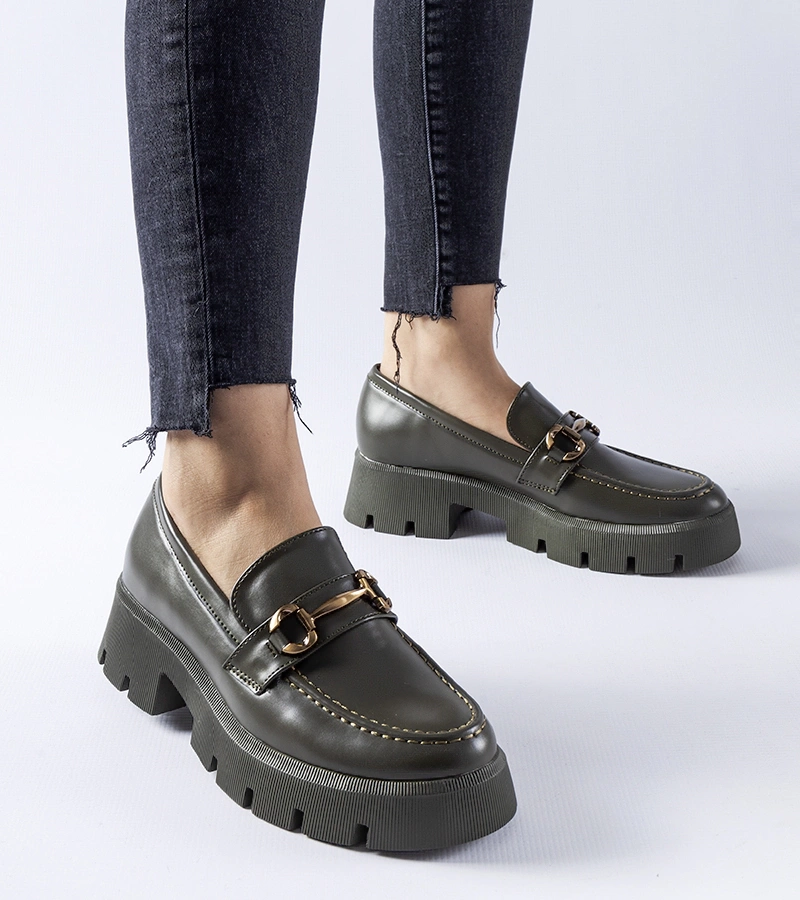 Zielone mokasyny z klamerką Cerzeto