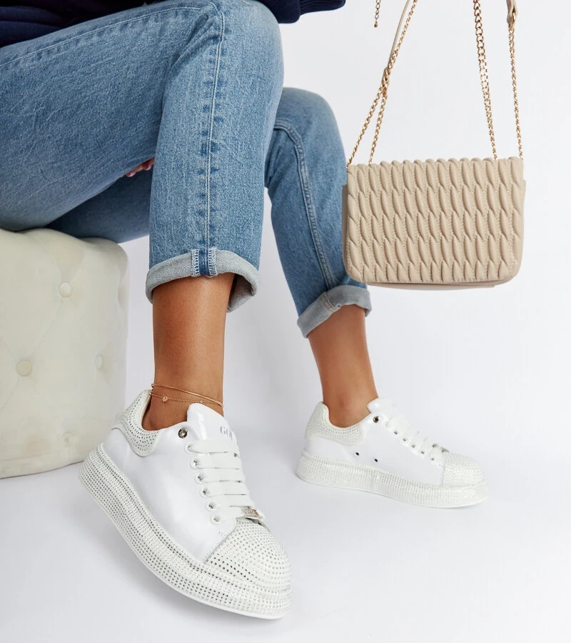 Białe sneakersy z cyrkoniami GOE NN2N4011