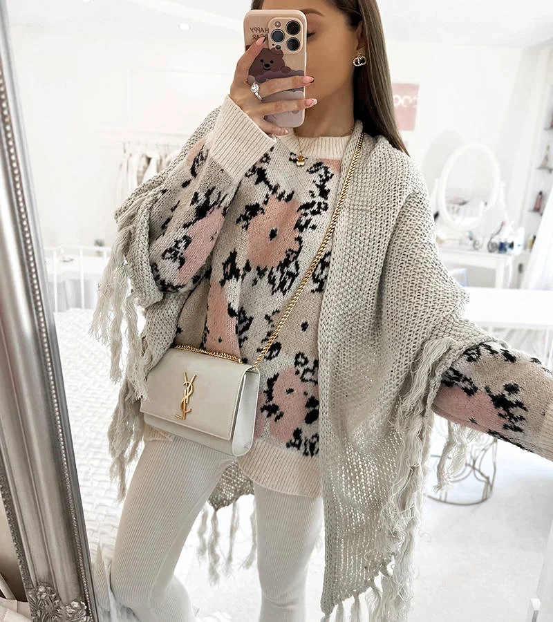 Beżowa narzutka z frędzlami Franklin