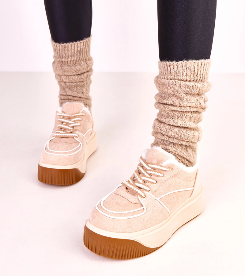 Beżowe sneakersy ocieplane na platformie Vargas