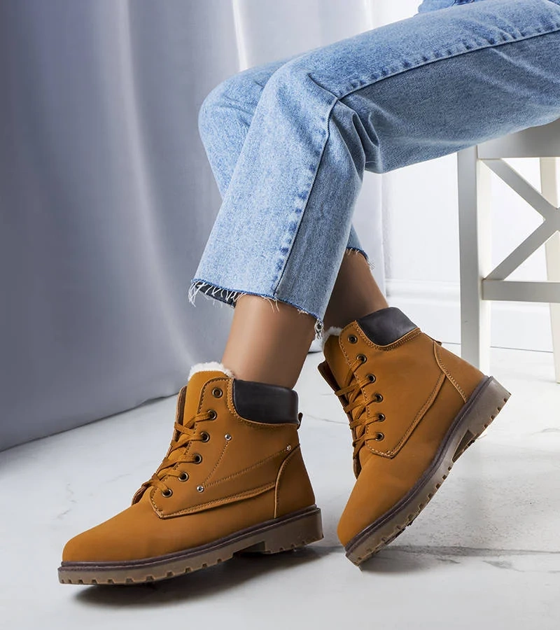 Brązowe traperki damskie Broga