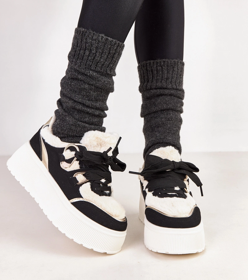 Czarne sneakersy ocieplane na platformie Deena