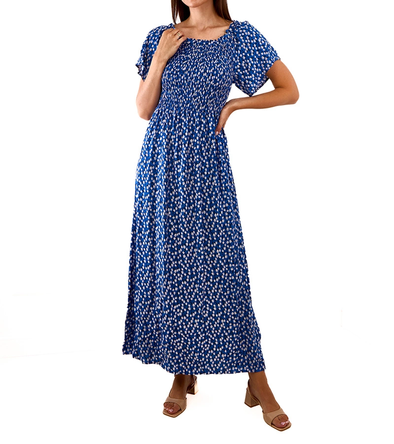 Granatowa sukienka maxi w drobne kwiatki Hajden