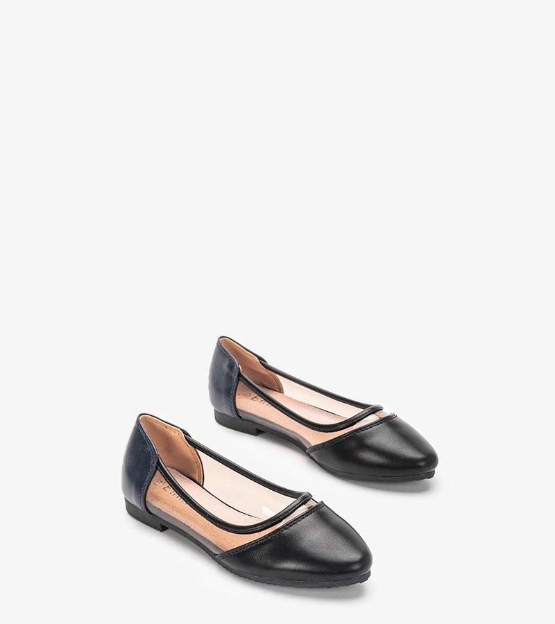 Czarne półtransparentne balerinki Juva