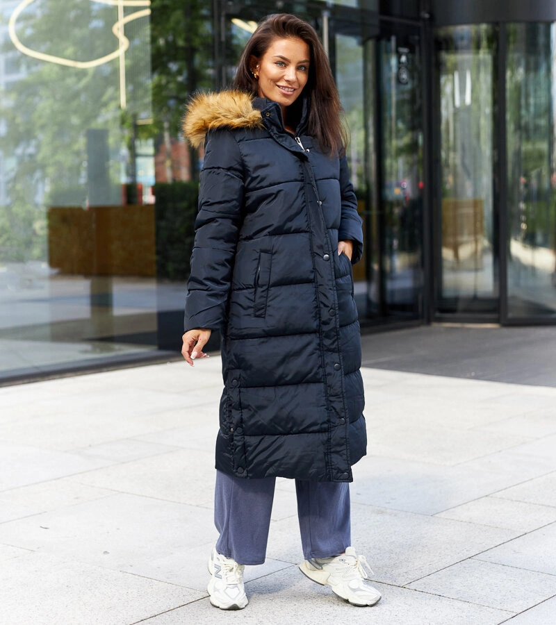 Granatowy płaszcz pikowany ocieplany Fortunato