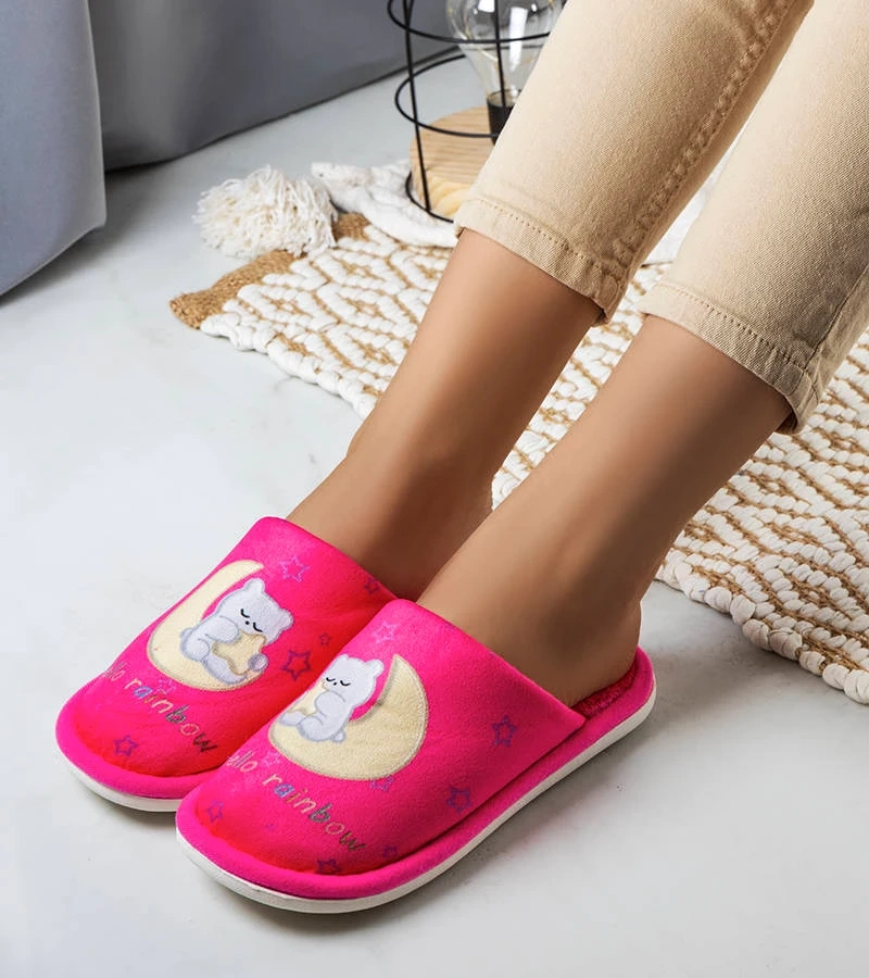 Neonowe różowe miękkie kapcie Rainbow moon