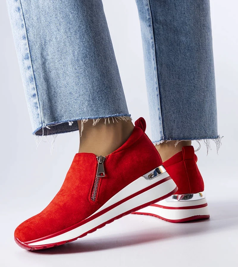 Czerwone sneakersy na koturnie Létourneau