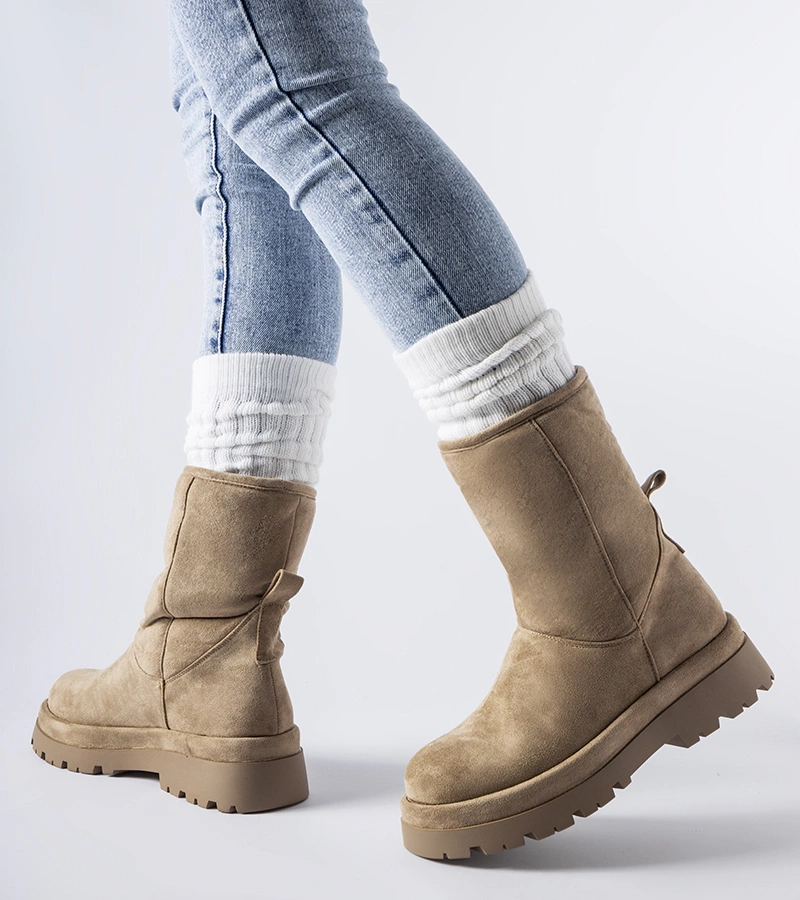 Brązowe ocieplane botki masywna podeszwa Flavia