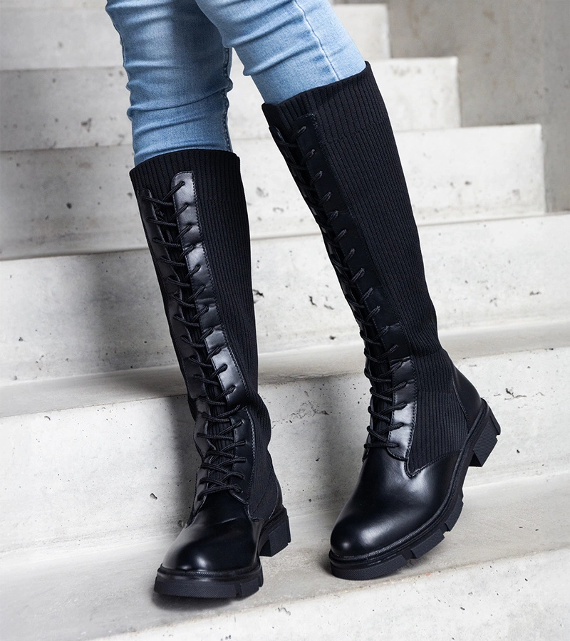 Czarne wsuwane kozaki z elastyczną cholewką Veradi