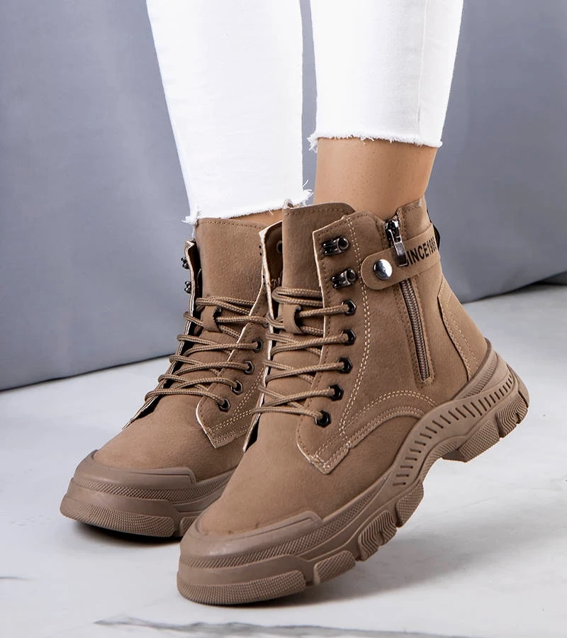 Brązowe ocieplane botki z eko-zamszu Pirangi