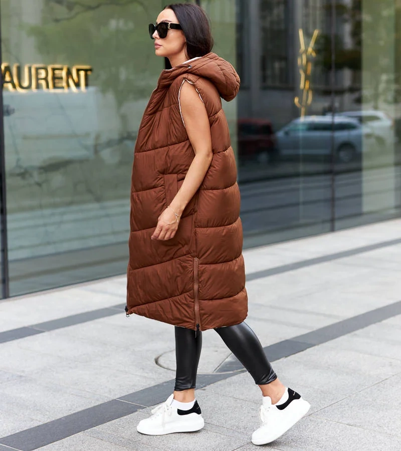 Brązowo-beżowa dwustronna kamizelka Simona