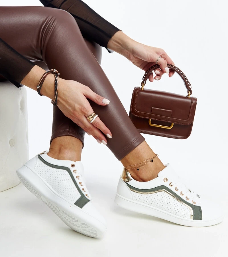 Biało-zielone sneakersy na platformie Amala