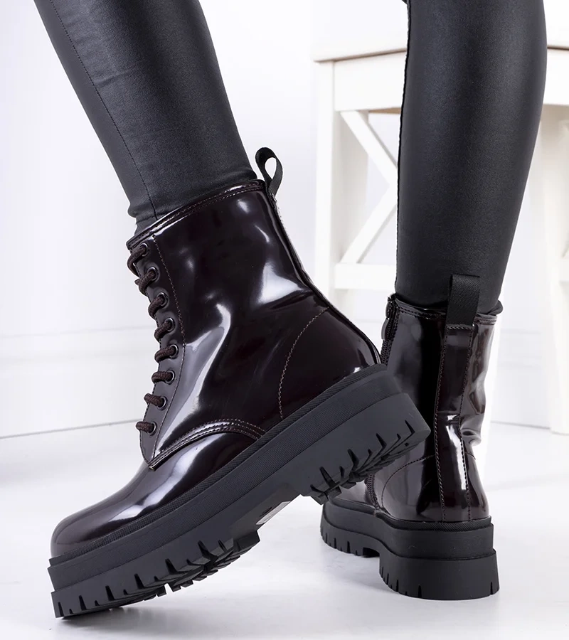 Bordowe lakierowane botki Prince