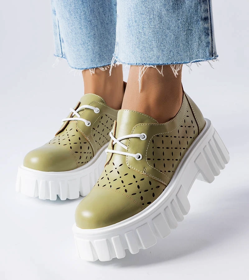 Zielone ażurowe masywne półbuty Camus