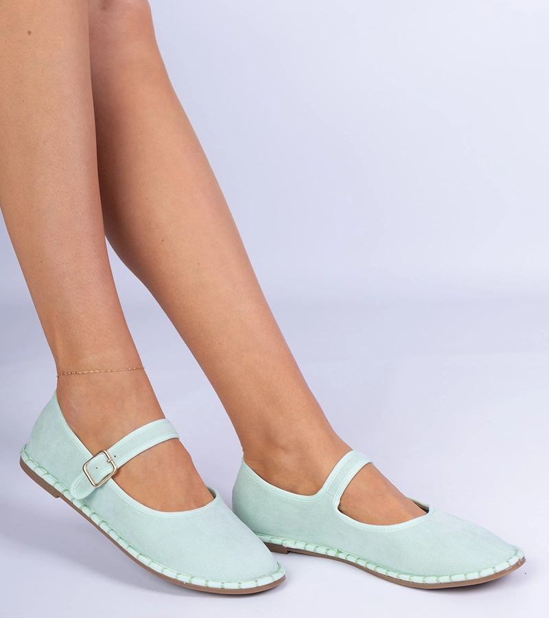 Zielone damskie balerinki z zapięciem Meremi