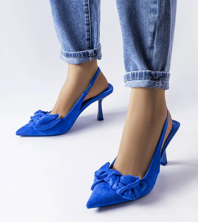 Niebieskie szpilki z kokardką Olengo