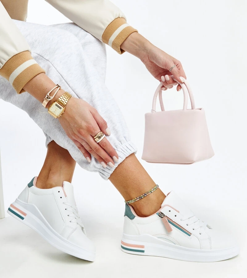 Białe sneakersy z kolorowymi wstawkami Anaunia