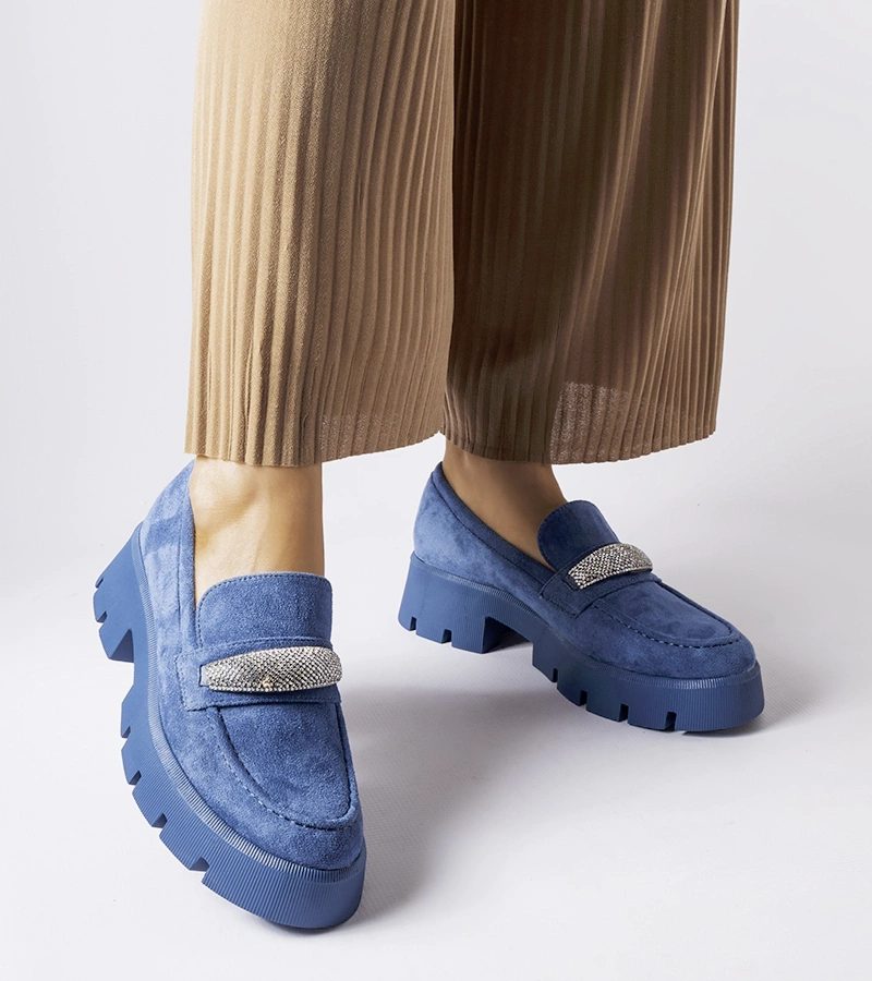 Niebieskie mokasyny z cyrkoniami Macario