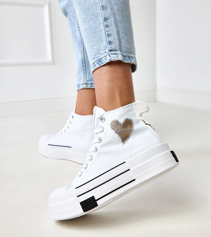 Białe wysokie trampki na platformie z serduszkiem Ailea