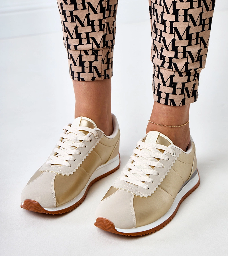 Złote sneakersy sportowe z beżową wstawką Alva