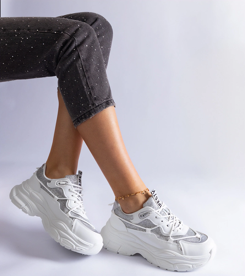 Białe sneakersy z brokatowymi wstawkami Rigel