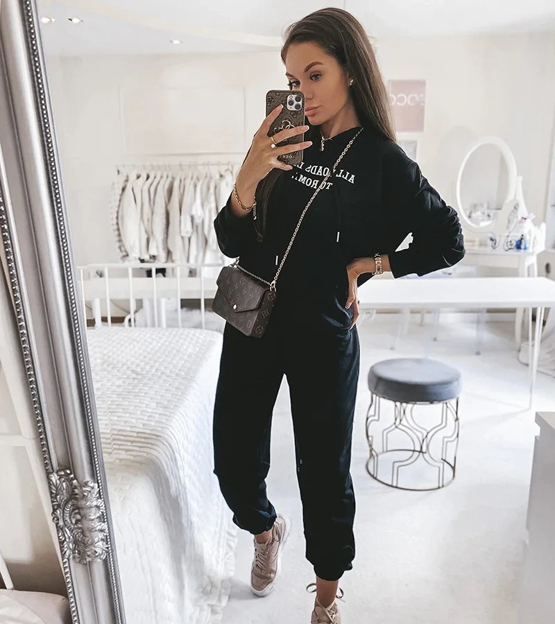 Czarny komplet 2-częściowy z kapturem Alcide