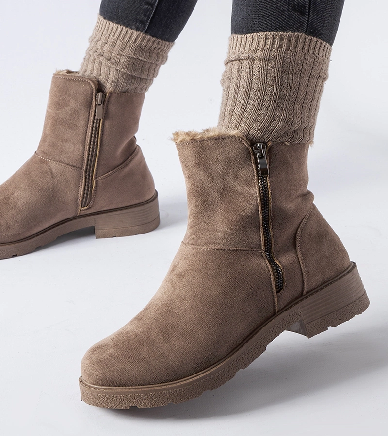 Brązowe ocieplane botki z suwakiem Salona